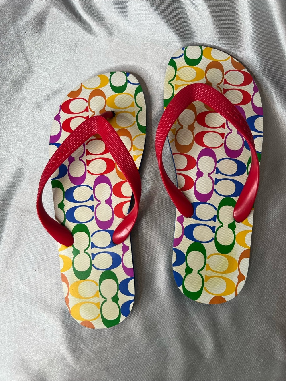 Coach Zak Pride Collection Rainbow Signature Flip Flops Women's Size 8